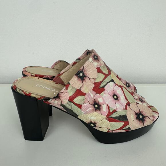 Donald J. Pliner Womens Block Heel Floral Slip-On Mule Slide Pink/Red Sandals 6M - Picture 1 of 5